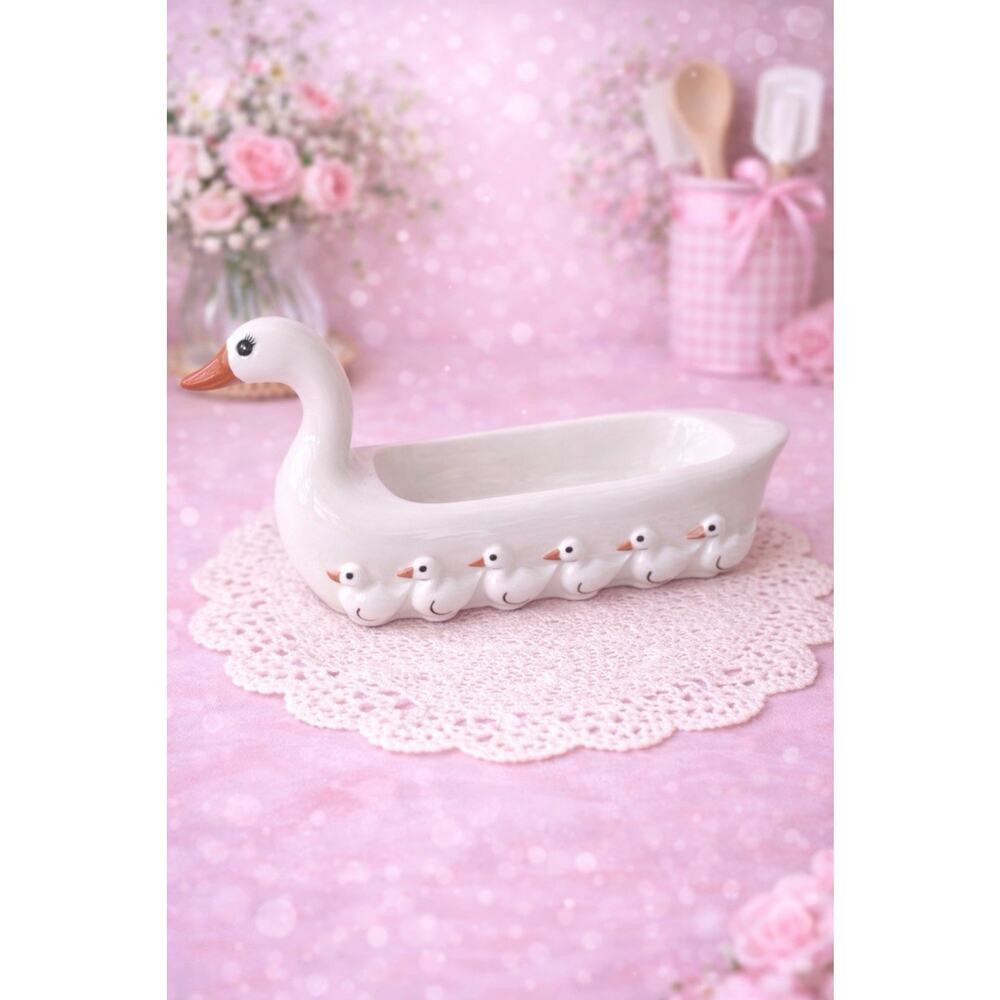 Vintage Fitz & Floyd 1971 Goose Cracker Dish Duck Family Farmhouse Decor 11”